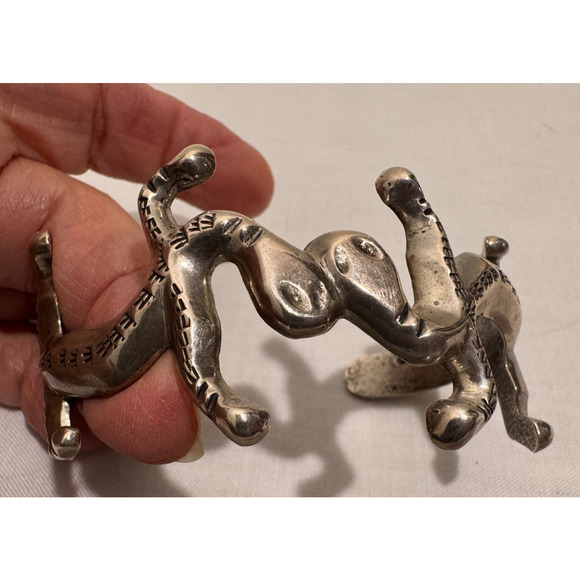 Vintage Native American Cuff Bracelet Double Snake Eyes Lizards Sterling 56 gr - Picture 7 of 8